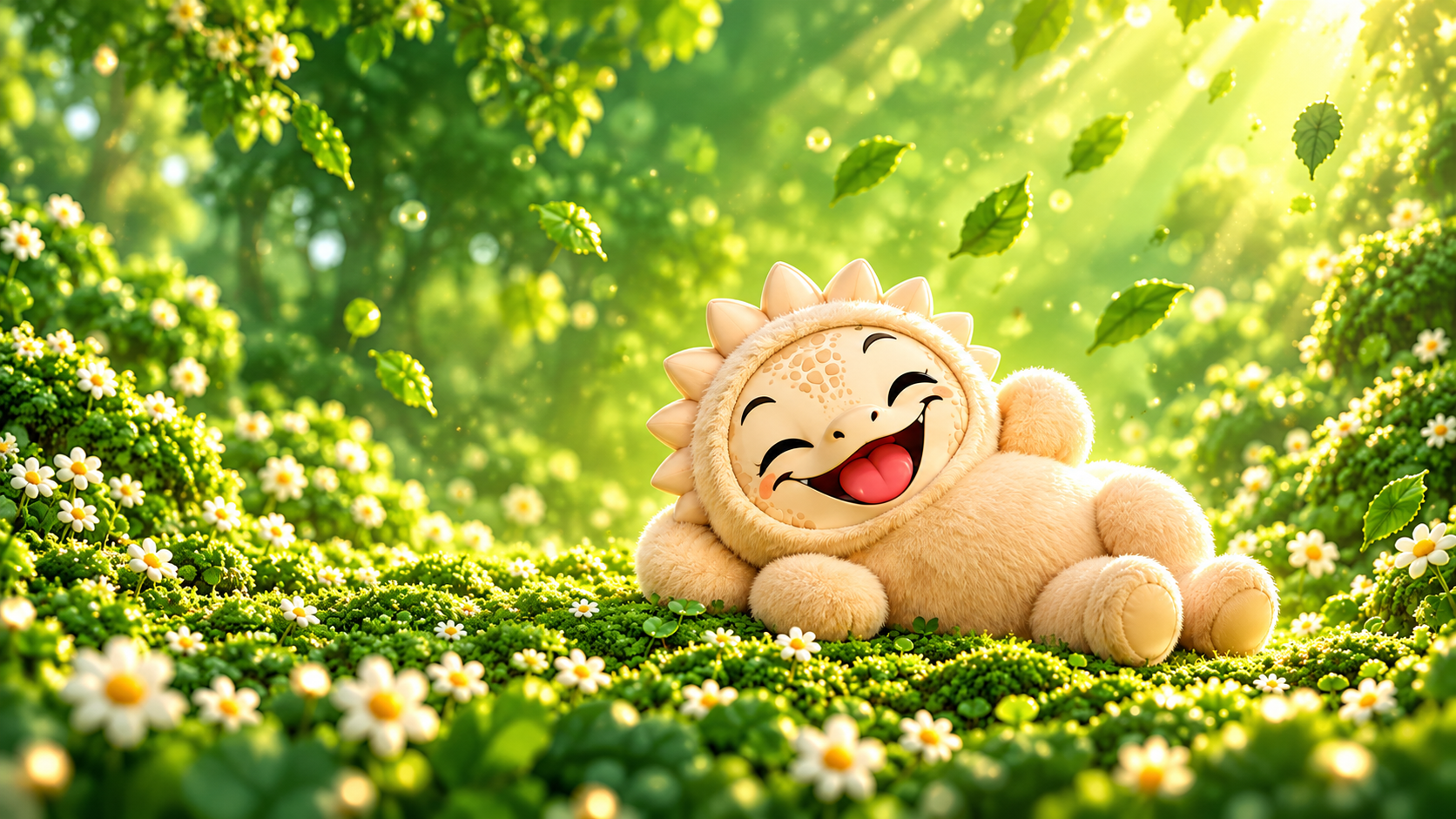 Musespike lying happily in a sunny meadow full of white flowers